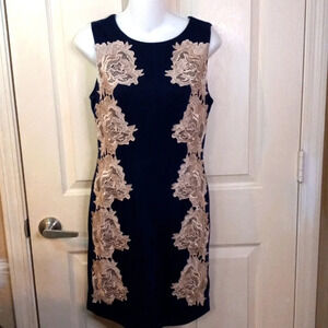 Fifth & Park Women's SizeXS Navy With Cream Lace Detail Dress